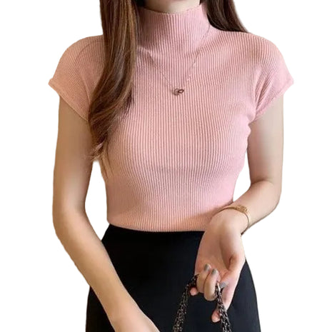 Women's Short Sleeve Slim Fit Inner Top | Stretch Basic T-Shirt blue pink