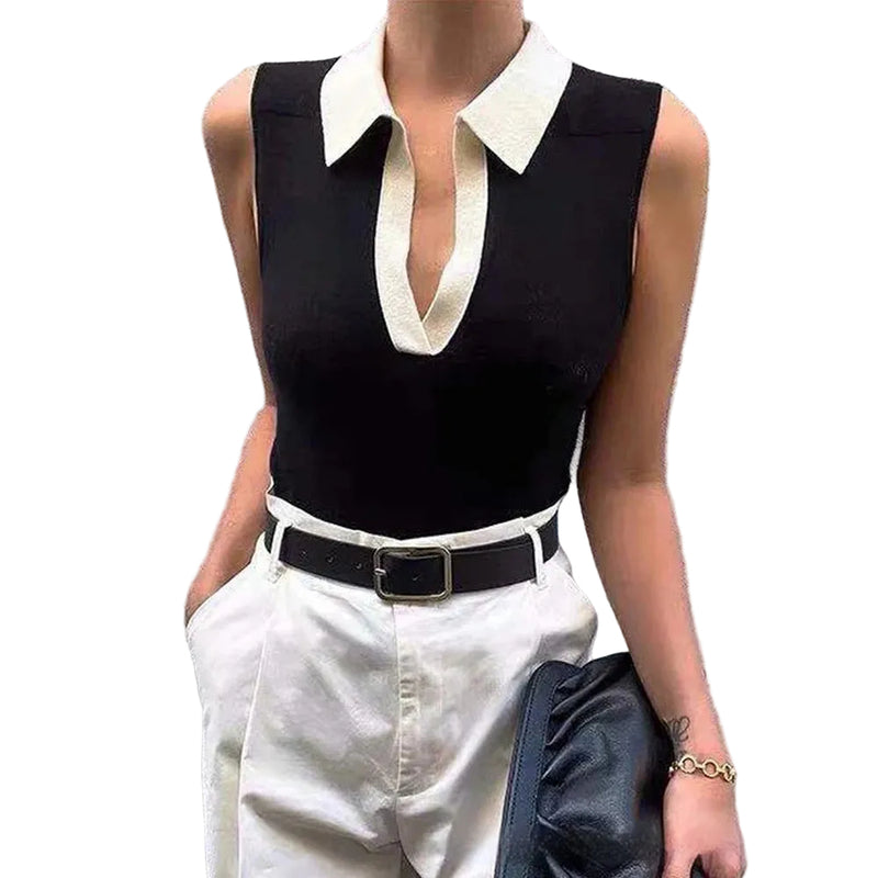 Women's Sleeveless V-Neck Knitted Top | Black Knit Tank Sweater blndl top