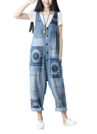 Versatile Women's Cotton Washed Denim Suspender Jumpsuit