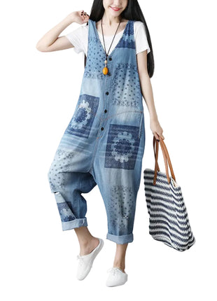 Versatile Women's Cotton Washed Denim Suspender Jumpsuit