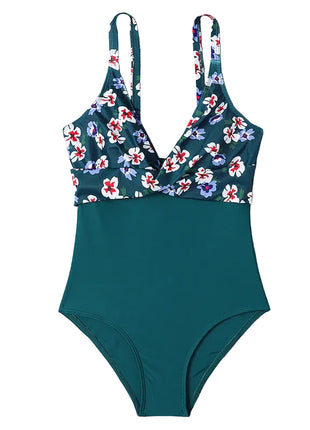 Women's Slimming One-Piece Swimsuit Green one-piece swimsuit with floral 