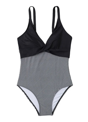 Women's Slimming One-Piece Swimsuit black and white striped