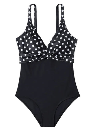 Women's Slimming One-Piece Swimsuit black with white polka