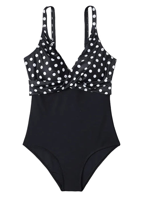 Women's Slimming One-Piece Swimsuit black with white polka