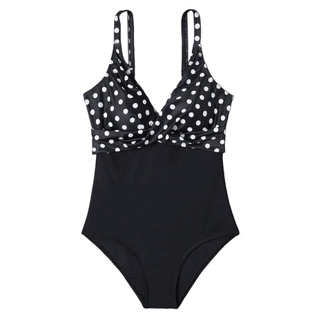 Women's Slimming One-Piece Swimsuit black with white polka