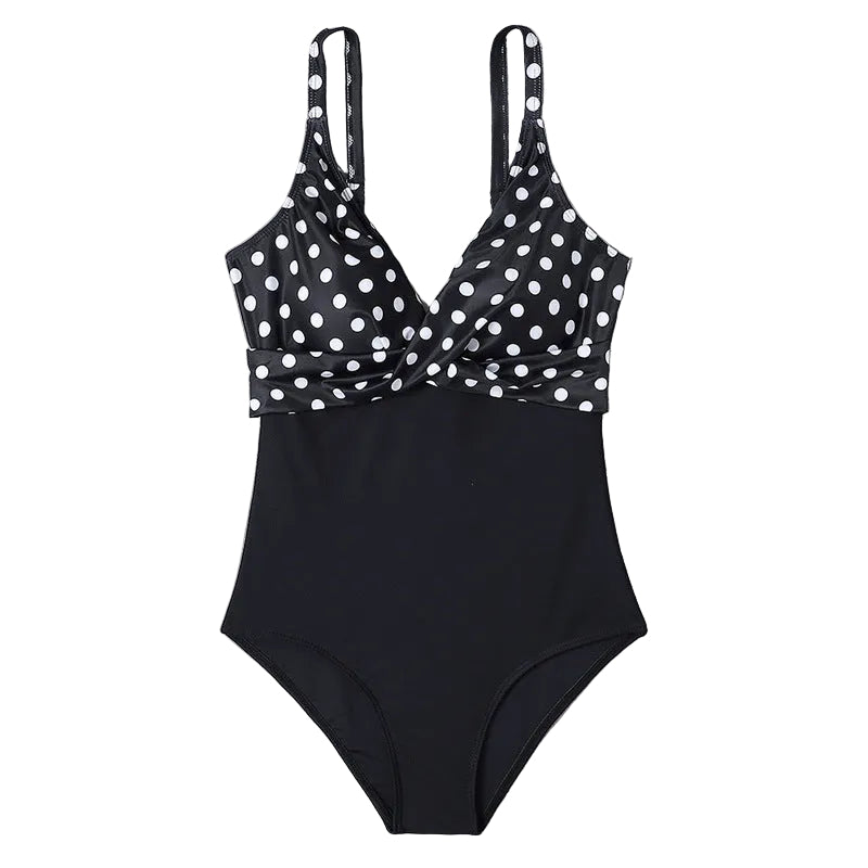 Women's Slimming One-Piece Swimsuit black with white polka