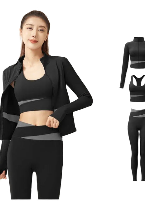 Women's Sports Yoga Set in Black Blue Purple and White