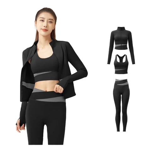 Women's Sports Yoga Set in Black Blue Purple and White