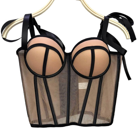Women's Strapless Bandeau Top with Waist-Cinching Double Straps blndl apricot black