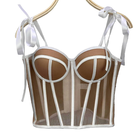 Women's Strapless Bandeau Top with Waist-Cinching Double Straps blndl apricot white