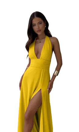 Woman wearing a yellow dress 