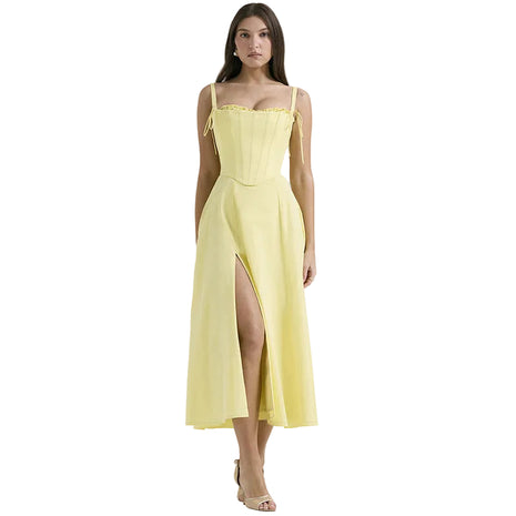 Versatile Yellow A-Line Maxi Dress