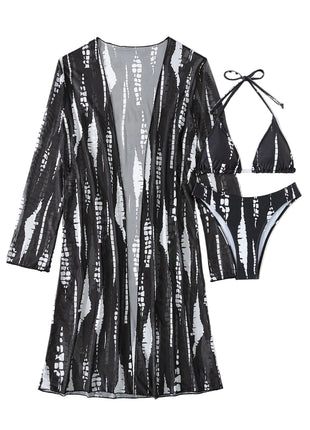 Long Sleeve Mesh Cover-Up Bikini Set
Three-Piece Striped Swimwear for Women
Women's Resort Swim Set with Mesh Cover-Up
Versatile Three-Piece Beach Swimwear Set