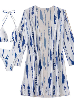 Long Sleeve Mesh Cover-Up Bikini Set
Three-Piece Striped Swimwear for Women
Women's Resort Swim Set with Mesh Cover-Up
Versatile Three-Piece Beach Swimwear Set