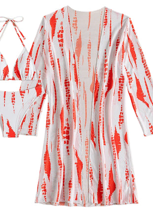 Long Sleeve Mesh Cover-Up Bikini Set
Three-Piece Striped Swimwear for Women
Women's Resort Swim Set with Mesh Cover-Up
Versatile Three-Piece Beach Swimwear Set