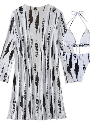 Long Sleeve Mesh Cover-Up Bikini Set
Three-Piece Striped Swimwear for Women
Women's Resort Swim Set with Mesh Cover-Up
Versatile Three-Piece Beach Swimwear Set