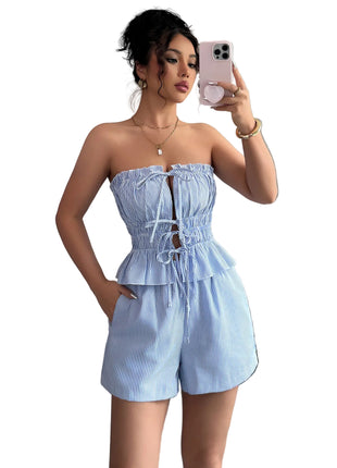 Casual Light Blue Matching Set for Vacation and Beach Wear