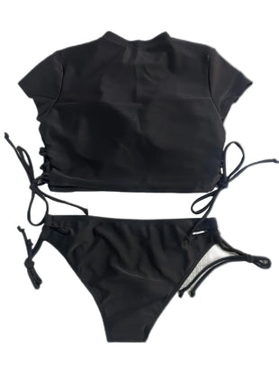 Women's Two-Piece Short Sleeve Swimsuit Set black