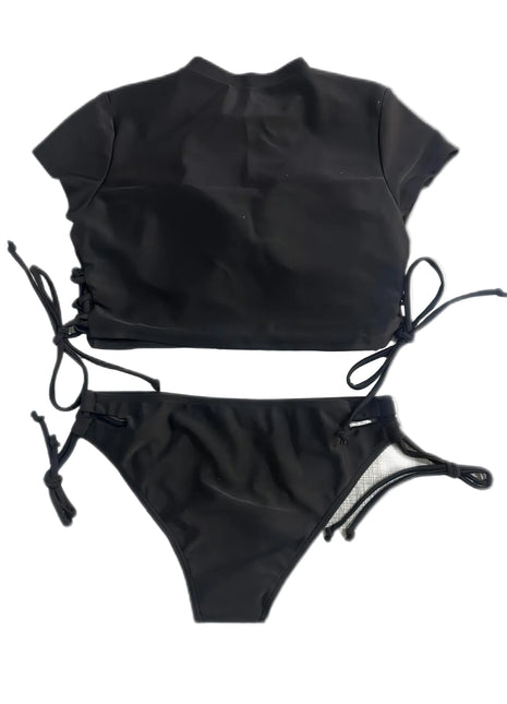 Women's Two-Piece Short Sleeve Swimsuit Set black