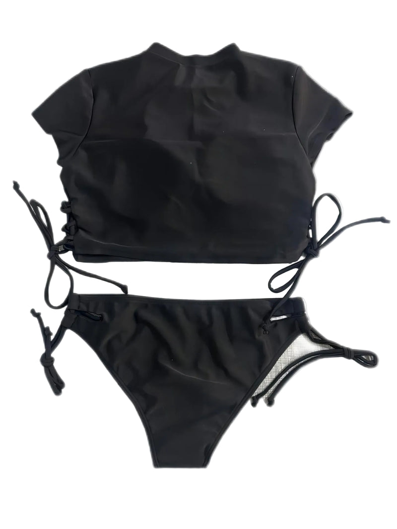 Women's Two-Piece Short Sleeve Swimsuit Set black