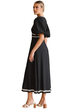 Women's Black Formal Maxi Dress with Embroidery