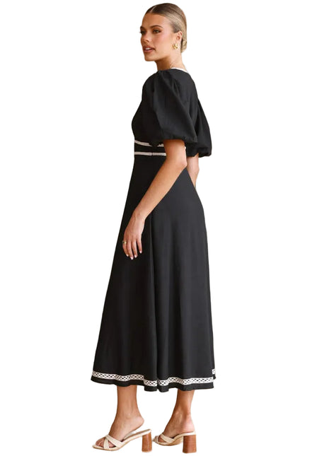 Women's Black Formal Maxi Dress with Embroidery