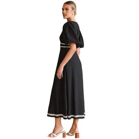 Women's Black Formal Maxi Dress with Embroidery