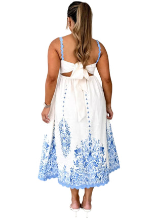 Blue Sleeveless Tie Strap Midi Dress for Women