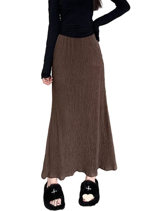 Versatile Women's Vintage Crumpled Long Skirt for Autumn Styling