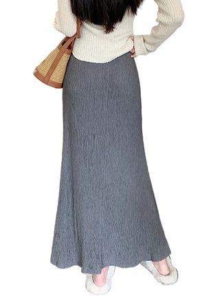 Flowing A-Line Autumn Maxi Skirt in Black and Gray