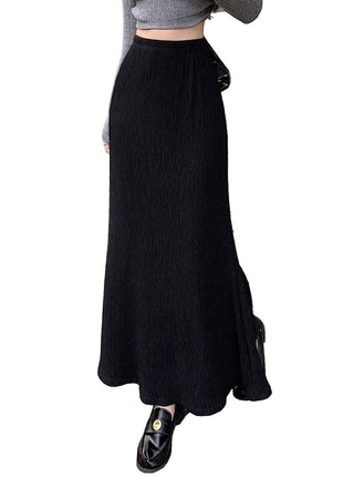 Flowing A-Line Autumn Maxi Skirt in Black and Gray