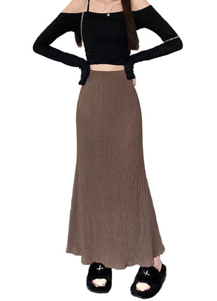 Flowing A-Line Autumn Maxi Skirt in Brown and Black and Gray 