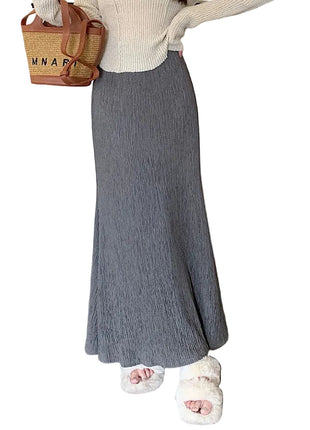Flowing A-Line Autumn Maxi Skirt in Black and Gray