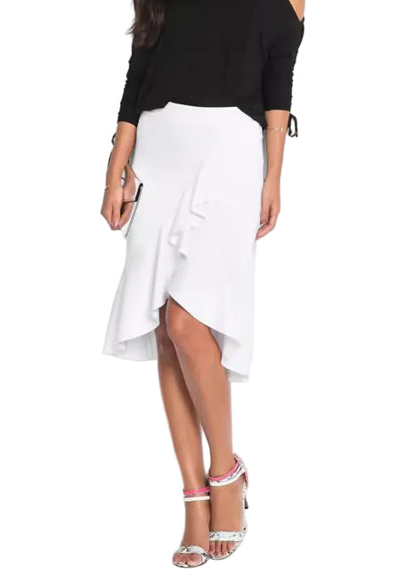 Versatile Women's White Linen Midi Skirt with Asymmetrical Design