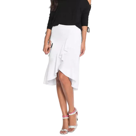 Versatile Women's White Linen Midi Skirt with Asymmetrical Design