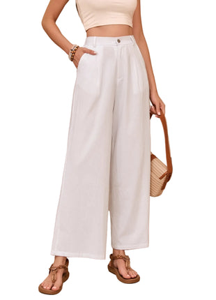 Elegant White Relaxed Fit Linen Pants for Women