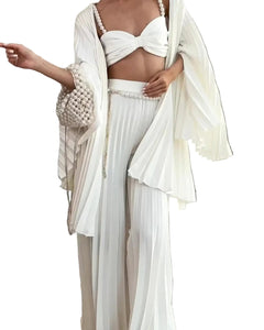 Women's White Pleated Vest Cardigan Wide-Leg Pants Set
Elegant White Three-Piece Matching Pants Suit
White Pleated Vest and Cardigan with Wide-Leg Trousers
Women's Elegant White Three-Piece Outfit
Versatile White Vest Cardigan and Wide-Leg Pants Set