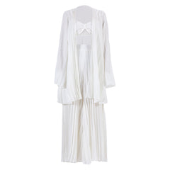 Women's White Pleated Vest Cardigan Wide-Leg Pants Set
Elegant White Three-Piece Matching Pants Suit
White Pleated Vest and Cardigan with Wide-Leg Trousers
Women's Elegant White Three-Piece Outfit
Versatile White Vest Cardigan and Wide-Leg Pants Set