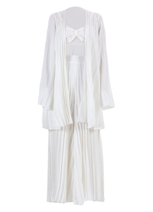 Women's White Pleated Vest Cardigan Wide-Leg Pants Set
Elegant White Three-Piece Matching Pants Suit
White Pleated Vest and Cardigan with Wide-Leg Trousers
Women's Elegant White Three-Piece Outfit
Versatile White Vest Cardigan and Wide-Leg Pants Set