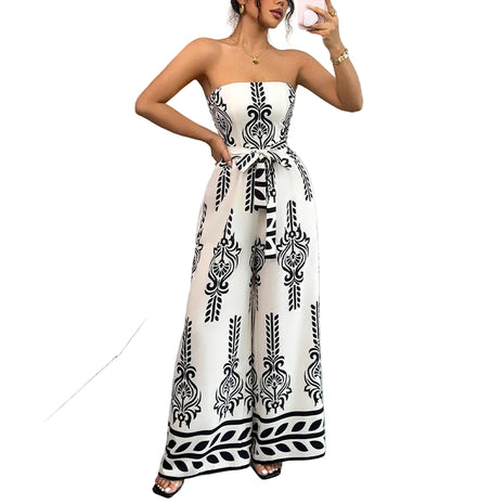 Women's Wide-Leg Slim Fit Tied Jumpsuit in White