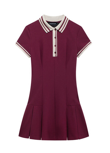 Versatile Wine Red Polo Midi Dress for Women
