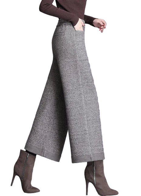 Women’s woolen wide leg cropped pants with high waist design and elegant urban style.