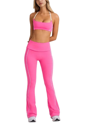 Women's Yoga Strap Top & High-Waist Leggings Set pink