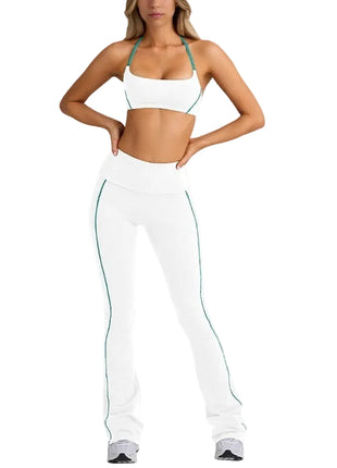 Women's Yoga Strap Top & High-Waist Leggings Set white