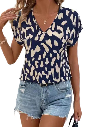 Women's casual V-neck graphic tee with stylish animal print, soft polyester fabric, and modern streetwear design.