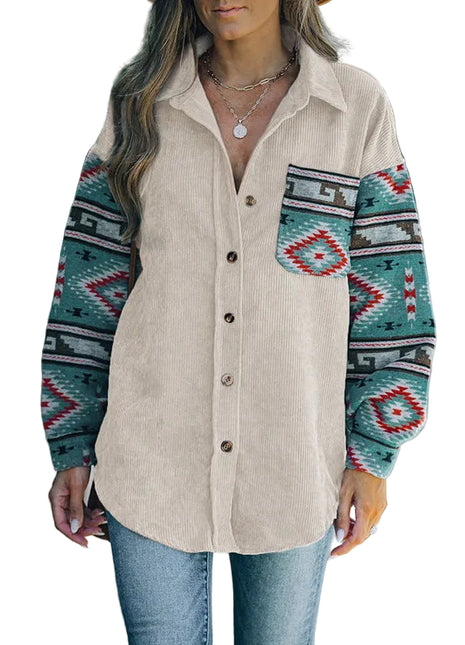 Women's casual ethnic-inspired long shirt featuring a relaxed silhouette, long sleeves, and stylish collage craftsmanship.