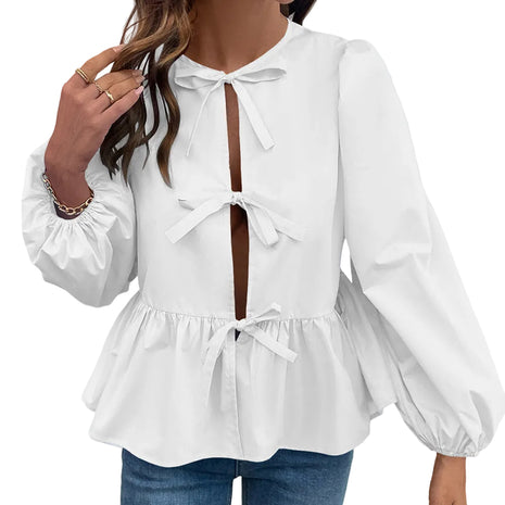 Women's casual loose buckle shirt featuring a relaxed fit, long sleeves, and modern Japanese and Korean-inspired styling.