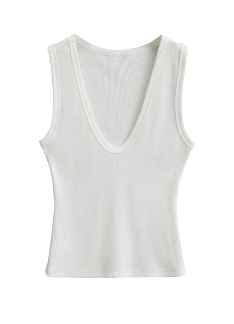 Women's deep V-neck cotton crop top featuring a sleeveless design and a flattering minimalist silhouette.