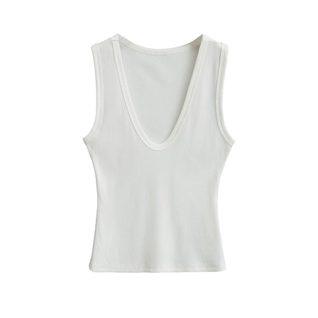 Women's deep V-neck cotton crop top featuring a sleeveless design and a flattering minimalist silhouette.