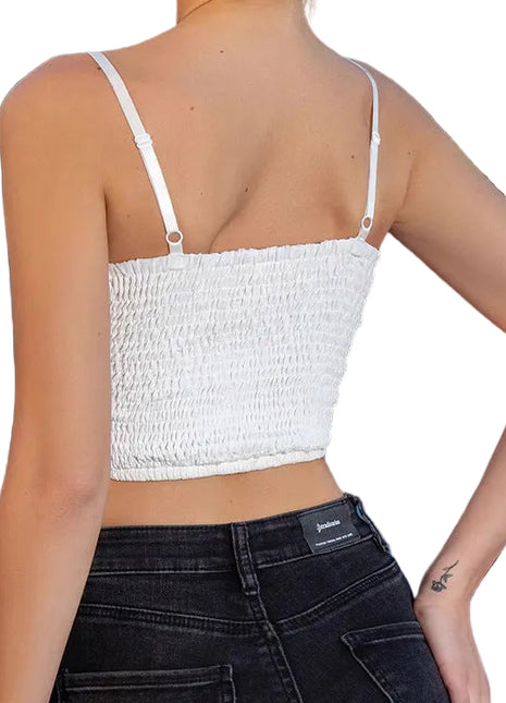 Women's fashionable backless lace camisole with cross lace-up detailing, perfect for date nights, parties, and summer styling.